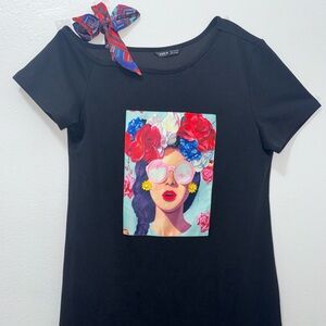 SHEIN Black Mini Dress with Vibrant Graphic